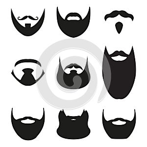 Beard set isolated on white background. Different silhouettes of beard. Vector illustration